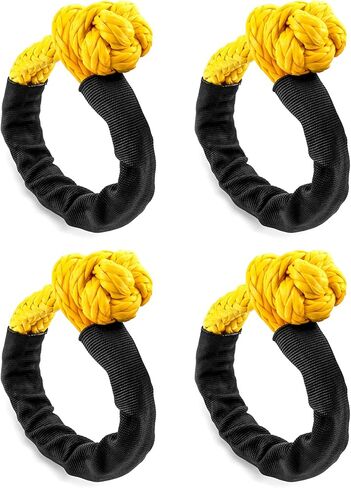 QWORK Synthetic Soft Shackle for Road Towing Sailing ATV Truck, 4 Pack 1/2 Inch x 20 Inch, 42,000lbs Breaking Strength Synthetic Rope Shackle Recovery Rope with Sleeve in Saudi Arabia