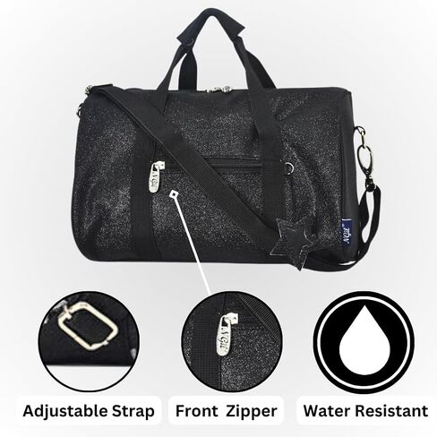 NGIL Super Star Duffle Bag, Dance Bag & Travel Bag for Sports, Gymnastics and Ballet with Adjustable Strap, Zippers, Pockets, Dance Bag (Glitter-Black) in Kuwait