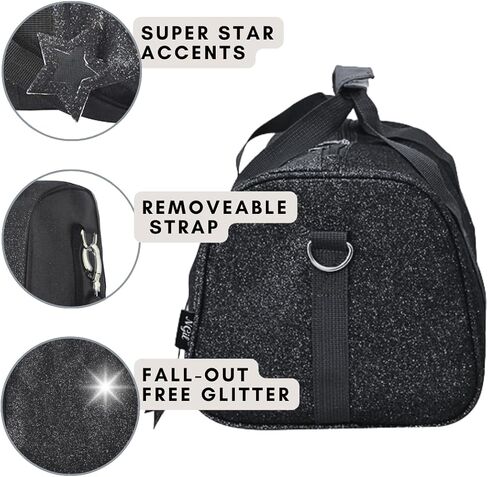 NGIL Super Star Duffle Bag, Dance Bag & Travel Bag for Sports, Gymnastics and Ballet with Adjustable Strap, Zippers, Pockets, Dance Bag (Glitter-Black) in Kuwait