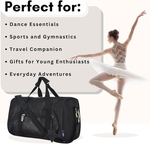 NGIL Super Star Duffle Bag, Dance Bag & Travel Bag for Sports, Gymnastics and Ballet with Adjustable Strap, Zippers, Pockets, Dance Bag (Glitter-Black) in Kuwait