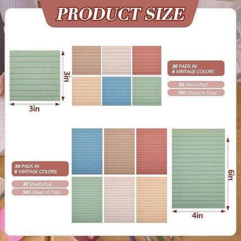 60 Pack/ 1800 Sheets Sticky Notes Including 30 Pack 4'' x 6'' and 30 Pack 3'' x 3'' Aesthetic Sticky Pads 6 Colors Adhesive Self Stick Note Pads for Office Desk School Supplies (Lined Style) in Saudi Arabia