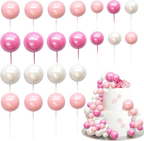 Ephlyn 30Pcs Balls Cake Topper Foam Ball Cake Picks Mini Balloon Cupcake Insert Bubble Balls DIY Decoration for Baby Shower Kids Birthday Party Decorations Pearl White Pink Rose Red in Kuwait