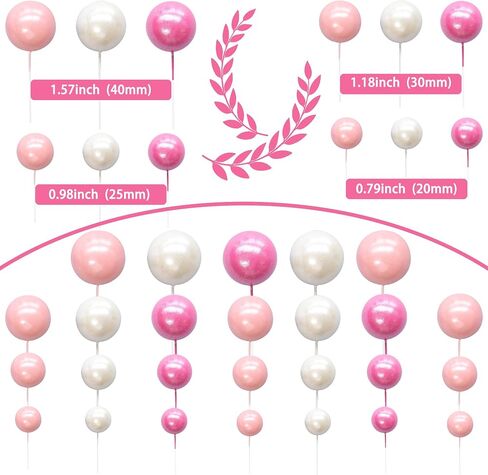 Ephlyn 30Pcs Balls Cake Topper Foam Ball Cake Picks Mini Balloon Cupcake Insert Bubble Balls DIY Decoration for Baby Shower Kids Birthday Party Decorations Pearl White Pink Rose Red in Kuwait