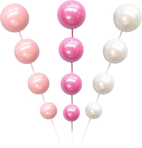 Ephlyn 30Pcs Balls Cake Topper Foam Ball Cake Picks Mini Balloon Cupcake Insert Bubble Balls DIY Decoration for Baby Shower Kids Birthday Party Decorations Pearl White Pink Rose Red in Kuwait