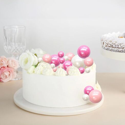 Ephlyn 30Pcs Balls Cake Topper Foam Ball Cake Picks Mini Balloon Cupcake Insert Bubble Balls DIY Decoration for Baby Shower Kids Birthday Party Decorations Pearl White Pink Rose Red in Kuwait