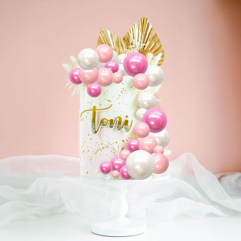 Ephlyn 30Pcs Balls Cake Topper Foam Ball Cake Picks Mini Balloon Cupcake Insert Bubble Balls DIY Decoration for Baby Shower Kids Birthday Party Decorations Pearl White Pink Rose Red in Kuwait