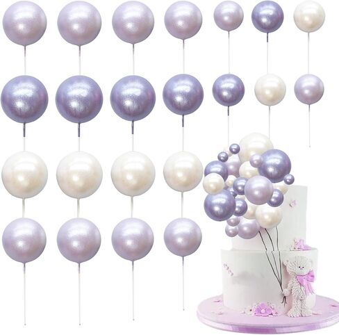 Ephlyn 30Pcs Balls Cake Topper Foam Ball Cake Picks Mini Balloon Cupcake Insert Bubble Balls DIY Decoration for Baby Shower Kids Birthday Party Decorations Pearl White Pink Rose Red in Kuwait
