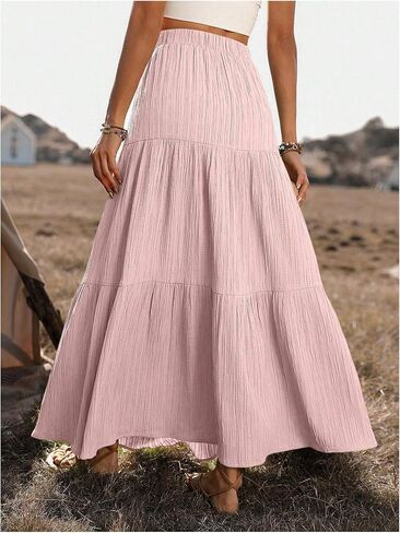 SHENHE Women's Elastic High Waisted Button Front Skirt Tiered Layered Ruffle Hem Flowy Maxi Skirts in Saudi Arabia
