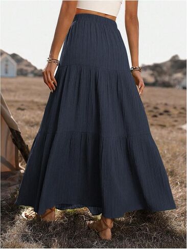 SHENHE Women's Elastic High Waisted Button Front Skirt Tiered Layered Ruffle Hem Flowy Maxi Skirts in Saudi Arabia