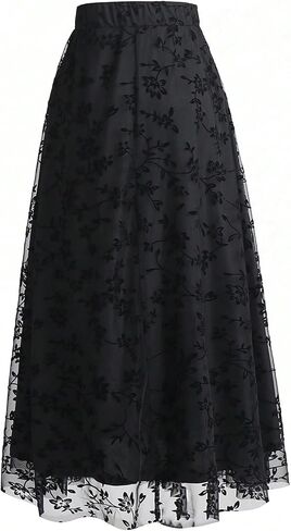 Verdusa Women's Floral Print Y2k Mesh High Waist A Line Fishtail Flowy Long Skirt in Kuwait