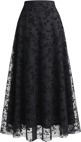 Verdusa Women's Floral Print Y2k Mesh High Waist A Line Fishtail Flowy Long Skirt in Kuwait
