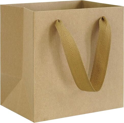 KEYYOOMY Brown Gift Bags with Handles, Square Body Wide Bottom Kraft Paper Gift Bags Party Favor Bags for Wedding Birthday Christmas Shopping Business (10CT, 10x10x5 in, Brown) in Saudi Arabia
