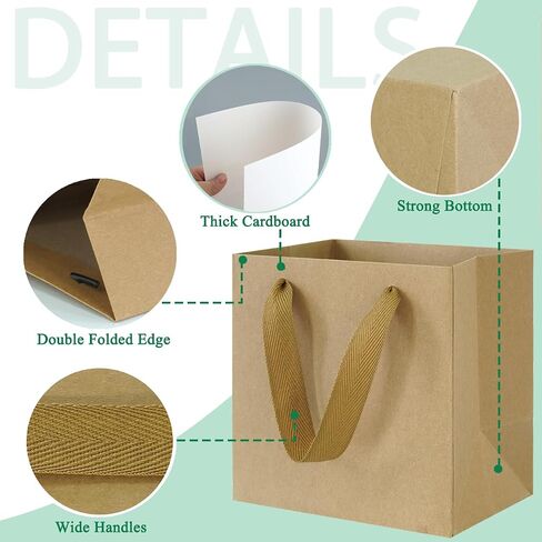 KEYYOOMY Brown Gift Bags with Handles, Square Body Wide Bottom Kraft Paper Gift Bags Party Favor Bags for Wedding Birthday Christmas Shopping Business (10CT, 10x10x5 in, Brown) in Saudi Arabia