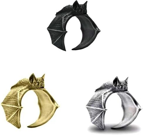 3 Pcs Vintage Bat Rings Set Gothic Bat Ring Open Adjustable Black Punk Bat Wing Ring Stackable Knuckle Finger Ring Jewelry for Women Men in Kuwait