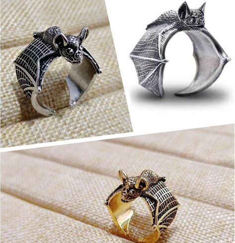 3 Pcs Vintage Bat Rings Set Gothic Bat Ring Open Adjustable Black Punk Bat Wing Ring Stackable Knuckle Finger Ring Jewelry for Women Men in Kuwait
