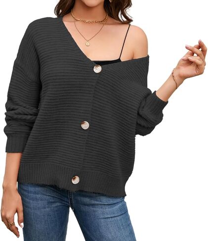 Pullocardi Women's Cardigan Sweaters Lightweight Long Sleeve Ribbed Knit Oversized Cardigans for Women V Neck with 3 Button in Saudi Arabia