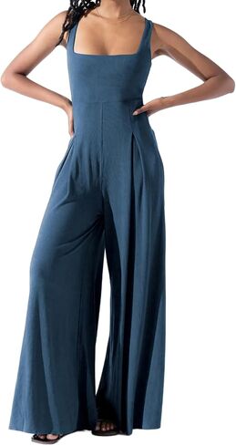 Women Ribbed Racerback Wide Legs Jumpsuit 2024 Casual Sleeveless One Piece Overalls Playsuit Long Pant Rompers in Saudi Arabia