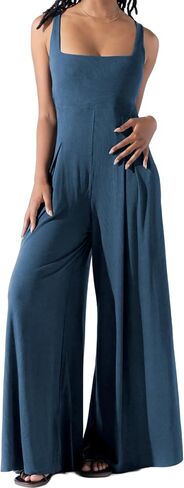 Women Ribbed Racerback Wide Legs Jumpsuit 2024 Casual Sleeveless One Piece Overalls Playsuit Long Pant Rompers in Saudi Arabia