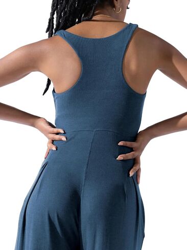 Women Ribbed Racerback Wide Legs Jumpsuit 2024 Casual Sleeveless One Piece Overalls Playsuit Long Pant Rompers in Saudi Arabia