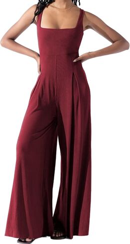 Women Ribbed Racerback Wide Legs Jumpsuit 2024 Casual Sleeveless One Piece Overalls Playsuit Long Pant Rompers in Saudi Arabia