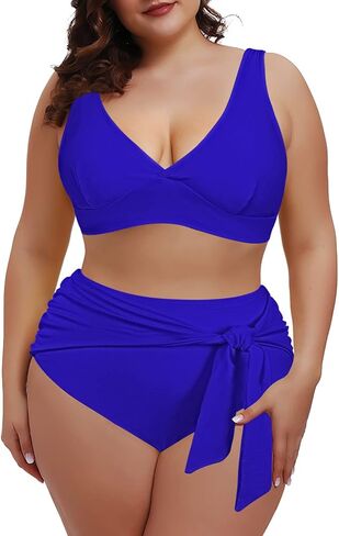 Pink Queen Women's 2 Piece Plus Size High Waisted Bikini Set Ruched Tummy Control Swimwear Swimsuit in Saudi Arabia