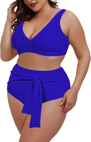 Pink Queen Women's 2 Piece Plus Size High Waisted Bikini Set Ruched Tummy Control Swimwear Swimsuit in Saudi Arabia