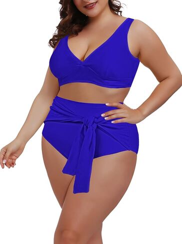Pink Queen Women's 2 Piece Plus Size High Waisted Bikini Set Ruched Tummy Control Swimwear Swimsuit in Saudi Arabia