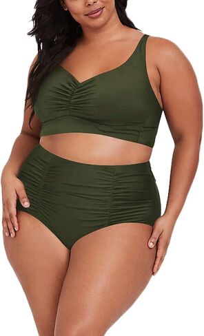 Pink Queen Women's 2 Piece Plus Size High Waisted Bikini Set Ruched Tummy Control Swimwear Swimsuit in Saudi Arabia