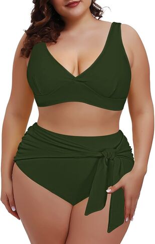 Pink Queen Women's 2 Piece Plus Size High Waisted Bikini Set Ruched Tummy Control Swimwear Swimsuit in Saudi Arabia