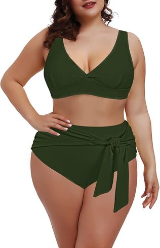 Pink Queen Women's 2 Piece Plus Size High Waisted Bikini Set Ruched Tummy Control Swimwear Swimsuit in Saudi Arabia