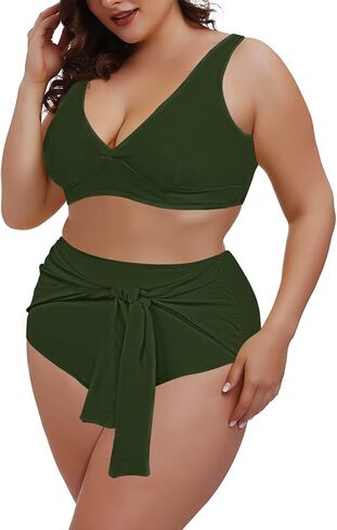 Pink Queen Women's 2 Piece Plus Size High Waisted Bikini Set Ruched Tummy Control Swimwear Swimsuit in Saudi Arabia