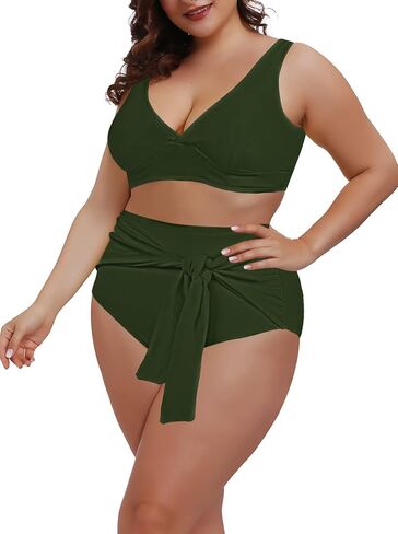 Pink Queen Women's 2 Piece Plus Size High Waisted Bikini Set Ruched Tummy Control Swimwear Swimsuit in Saudi Arabia