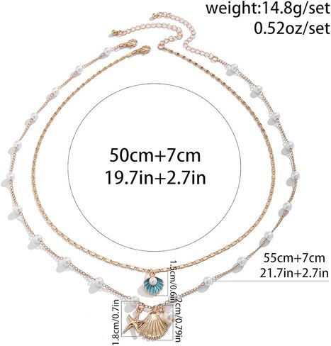 Sea Star Necklace Shell Necklace Choker Faux Pearl Beaded Chain Necklace Bohemia Sea Shell Starfish Collar Necklace Pendant Conch Necklace Summer Beach Day Jewelry in Kuwait