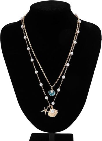 Sea Star Necklace Shell Necklace Choker Faux Pearl Beaded Chain Necklace Bohemia Sea Shell Starfish Collar Necklace Pendant Conch Necklace Summer Beach Day Jewelry in Kuwait