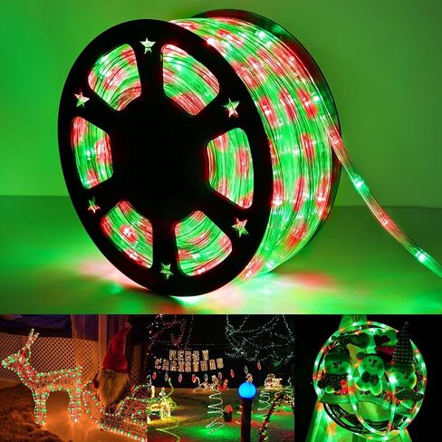 50ft LED Rope Lights Outdoor, 360 LED Connectable and Flexible Tube Lights with 8 Modes, Waterproof LED Rope Lighting for Garden Patio Pool Bedroom PartyIndoor Outdoor Christmas Decor (Red & Green) in Saudi Arabia