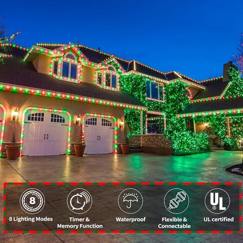 50ft LED Rope Lights Outdoor, 360 LED Connectable and Flexible Tube Lights with 8 Modes, Waterproof LED Rope Lighting for Garden Patio Pool Bedroom PartyIndoor Outdoor Christmas Decor (Red & Green) in Saudi Arabia