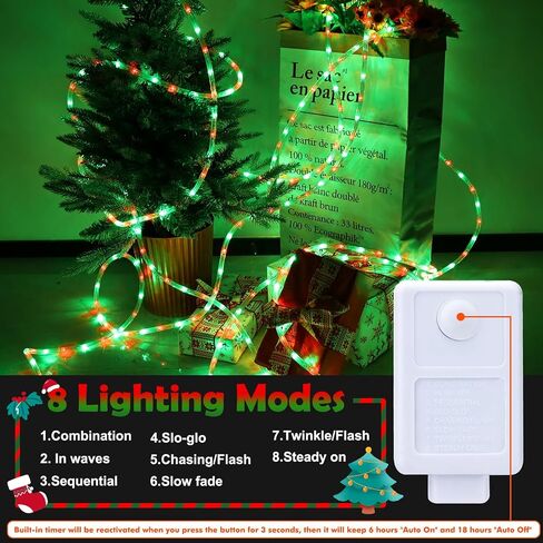 50ft LED Rope Lights Outdoor, 360 LED Connectable and Flexible Tube Lights with 8 Modes, Waterproof LED Rope Lighting for Garden Patio Pool Bedroom PartyIndoor Outdoor Christmas Decor (Red & Green) in Saudi Arabia
