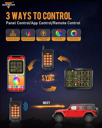 Auxbeam 12 Gang Switch Panel Bluetooth RGB AC-1200 with APP&Remote Control Toggle Momentary Pulsed Switch Pod Off Backlight for Truck Offroad UTV ATV Car Marine 12-24V Waterproof 2 Years Warranty in Saudi Arabia