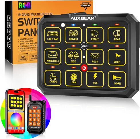 Auxbeam 12 Gang Switch Panel Bluetooth RGB AC-1200 with APP&Remote Control Toggle Momentary Pulsed Switch Pod Off Backlight for Truck Offroad UTV ATV Car Marine 12-24V Waterproof 2 Years Warranty in Saudi Arabia