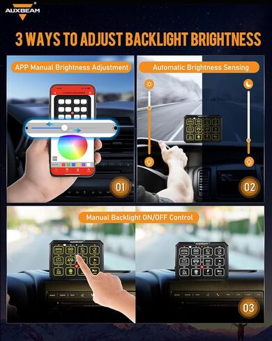 Auxbeam 12 Gang Switch Panel Bluetooth RGB AC-1200 with APP&Remote Control Toggle Momentary Pulsed Switch Pod Off Backlight for Truck Offroad UTV ATV Car Marine 12-24V Waterproof 2 Years Warranty in Saudi Arabia