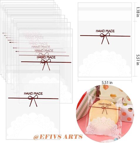 200pcs 5.5x5.5in Lovely Lace Bowknot Clear Biscuit Roasting Treat Present DIY Plastic Candy Individual Wrappers Self Adhesive OPP Cookie Bakery Decorating Favor Bags in Saudi Arabia