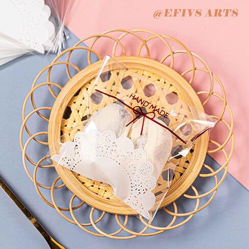 200pcs 5.5x5.5in Lovely Lace Bowknot Clear Biscuit Roasting Treat Present DIY Plastic Candy Individual Wrappers Self Adhesive OPP Cookie Bakery Decorating Favor Bags in Saudi Arabia