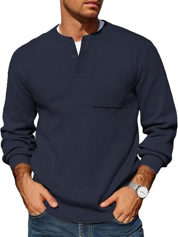 COOFANDY Men's Henley Knit Sweater Long Sleeve Soft Pullover Shirt with Chest Pocket in Saudi Arabia