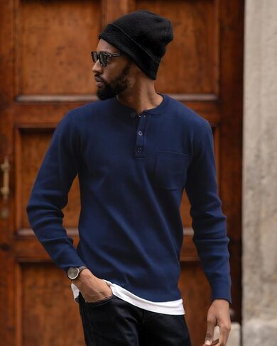 COOFANDY Men's Henley Knit Sweater Long Sleeve Soft Pullover Shirt with Chest Pocket in Saudi Arabia