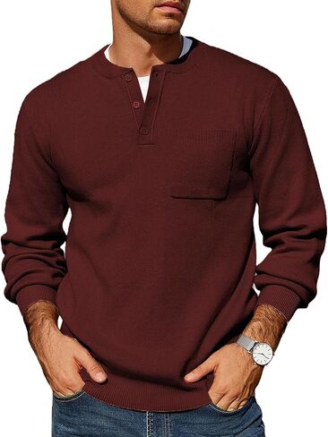 COOFANDY Men's Henley Knit Sweater Long Sleeve Soft Pullover Shirt with Chest Pocket in Saudi Arabia