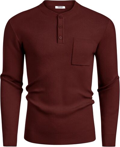 COOFANDY Men's Henley Knit Sweater Long Sleeve Soft Pullover Shirt with Chest Pocket in Saudi Arabia