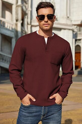 COOFANDY Men's Henley Knit Sweater Long Sleeve Soft Pullover Shirt with Chest Pocket in Saudi Arabia