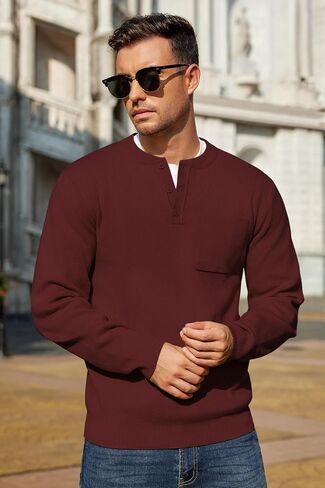 COOFANDY Men's Henley Knit Sweater Long Sleeve Soft Pullover Shirt with Chest Pocket in Saudi Arabia
