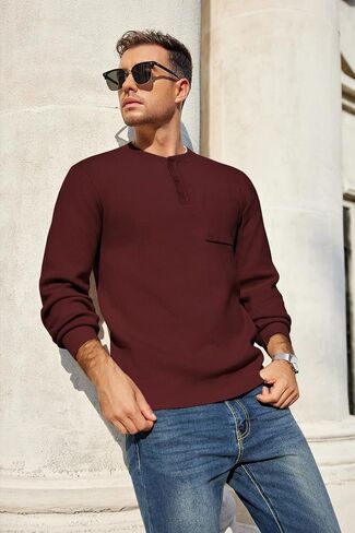 COOFANDY Men's Henley Knit Sweater Long Sleeve Soft Pullover Shirt with Chest Pocket in Saudi Arabia