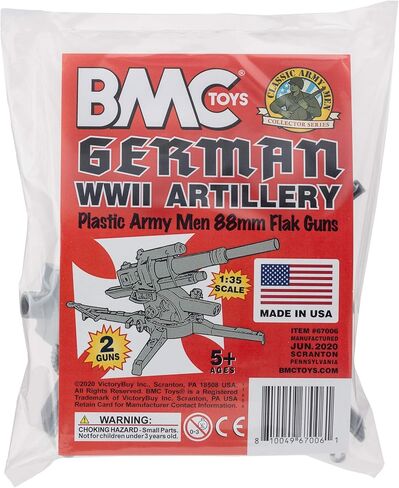 BMC Classic WW2 German 88mm Artillery - 2pc Gray Plastic Army Men Accessories in Saudi Arabia